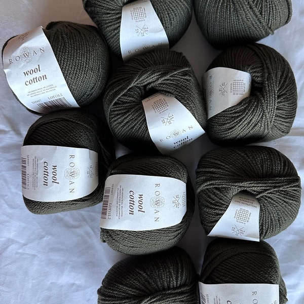 Rowan Wool Cotton yarn / DK weight / color: 907 Deepest Olive ( very dark army green )