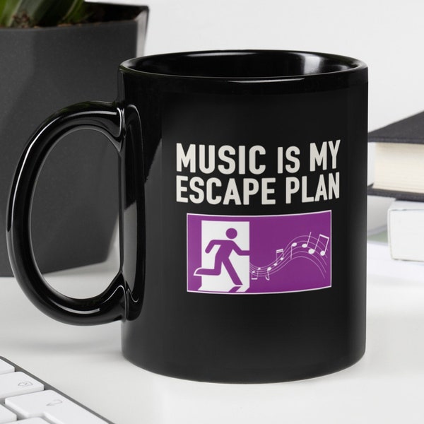 Music is My Escape Plan Mug - Music Lover Coffee Cup, Musician Gift, Gitarist Mug, Drummer Cup, Music Nerd, Music Teacher Gift