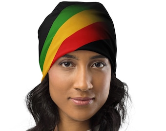 Sombrero Rasta Negro - Gorro Reggae, Estilo Raíces, Rasta Rasta Tam, Estilo Boho, Colores Rasta Rojo, Oro y Verde Beanie