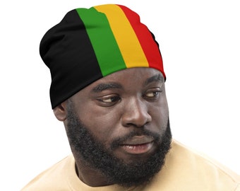 Sombrero Rasta Negro - Gorro Reggae, Estilo Raíces, Rasta Rasta Tam, Estilo Boho, Colores Rasta Rojo, Oro y Verde Beanie