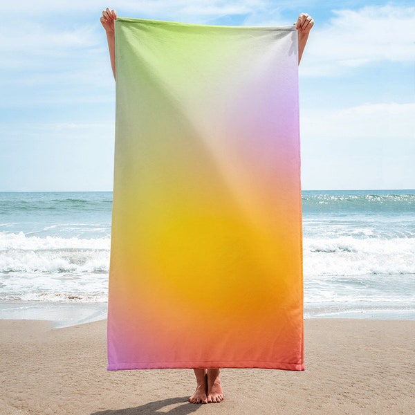 Mixed Pastel Ombre Beach Towel - Orange Gradient Print, Colorful Towel