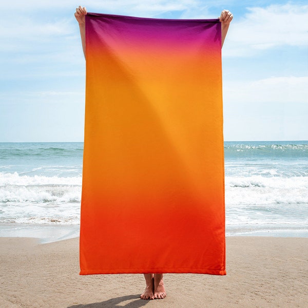 Orange Purple Ombre Beach Towel - Orange Purple Gradient Print, Colorful Towel