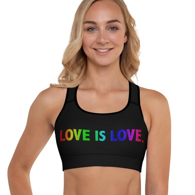Queer Pride Padded Sports Bra- FREE Shipping in US, Love Wins Tee, Straight Not Narrow, Gay Friendly, LGBT Pride, Love Is Love image 1