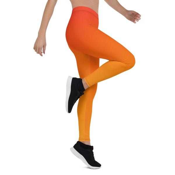 Women's Orange Ombre Leggings - Gradient Printed Leggings, Rave Pants, Running Pants, Orange Fitness Clothing