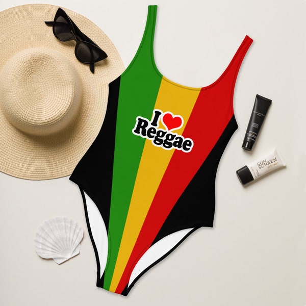 Women's Rasta Colors Swimsuit - Reggae Bathing Suit, Rastafari One-Piece, Positive Vibes, Dancehall Vibes, Roots Bodysuit