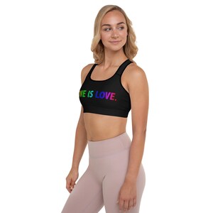 Queer Pride Padded Sports Bra- FREE Shipping in US, Love Wins Tee, Straight Not Narrow, Gay Friendly, LGBT Pride, Love Is Love image 2