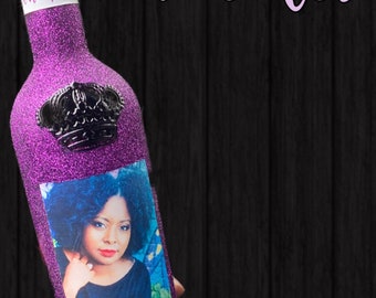 Custom Glitter Wine Bottle with Picture