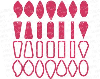 Earrings SVG Long Pendant Earring SVG Leaf diamond oval reactangle drop cutout Teardrop Earrings SVG files for cricut silhouette sb-58