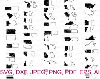 50 states SVG map world map United states 50 states solid outline us map cut and print SVG files dxf pdf ai jpeg png cricut silhouette sb-56