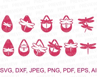 20 Dragonfly Earrings SVG Cute Dragonfly Earring SVG Cut File Faux Leather Dragonfly Teardrop Earrings SVG files for cricut silhouette sb-74