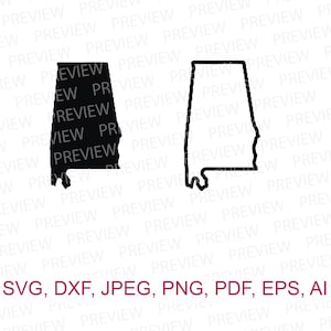 Carte de l'État de l'Alabama ETATS-Unis carte solide et décrire Alabama couper et imprimer des fichiers Alabama SVG dxf eps pdf ai JPEG png cricut silhouette sb-2