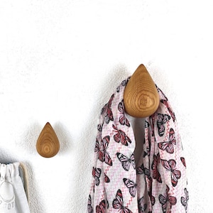 Set van 3 houten druppels, waterdruppelhaken, eikenhouten hangers, moderne kapstokhaken, eikenhouten wandhanger, Zirben Wandhaken