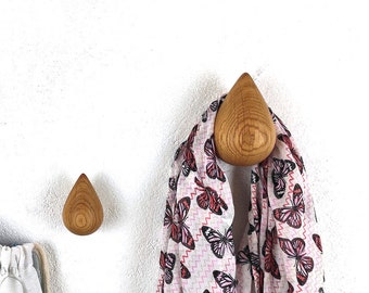 Wooden drops set of 3, Water Drop Hooks, Oak wood hangers, Modern coat hooks, Oak wall drop, Zirben Wandhaken