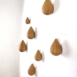 Wooden drops set of 7, Water Drop Hooks, Oak wood hangers, Modern coat hooks, Oak wall drop, Zirben Wandhaken