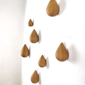 Wooden drops set of 7, Water Drop Hooks, Oak wood hangers,Tear drops hook,  Modern coat hooks, Oak wall drop, Zirben Wandhaken