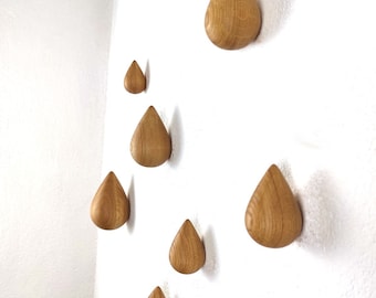 Houten druppels set van 7, waterdruppelhaken, eikenhouten hangers, traanhaak, moderne kapstokhaken, eikenhouten wandhanger, Zirben Wandhaken