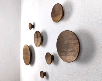 Lot de 7 patères en bois, forme concave, patère murale en noyer, pois pour serviette, patères modernes, boutons muraux en chêne