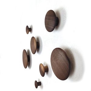 Wooden hooks convex shape, Round Coat Hook, Oak wall hangers, walnut wall hook, towel dots
