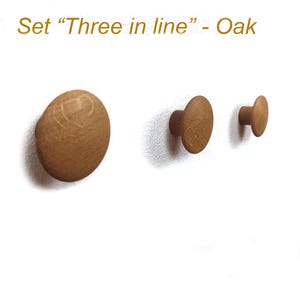 Hooks set of 3, wooden convex shape, walnut wall hook, Stylish Round Wood, modern coat hooks, oak wall dots