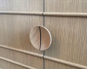 Walnut Oak Half Moon Drawer Pull Handle, Minimalist Wooden Cabinet Knob