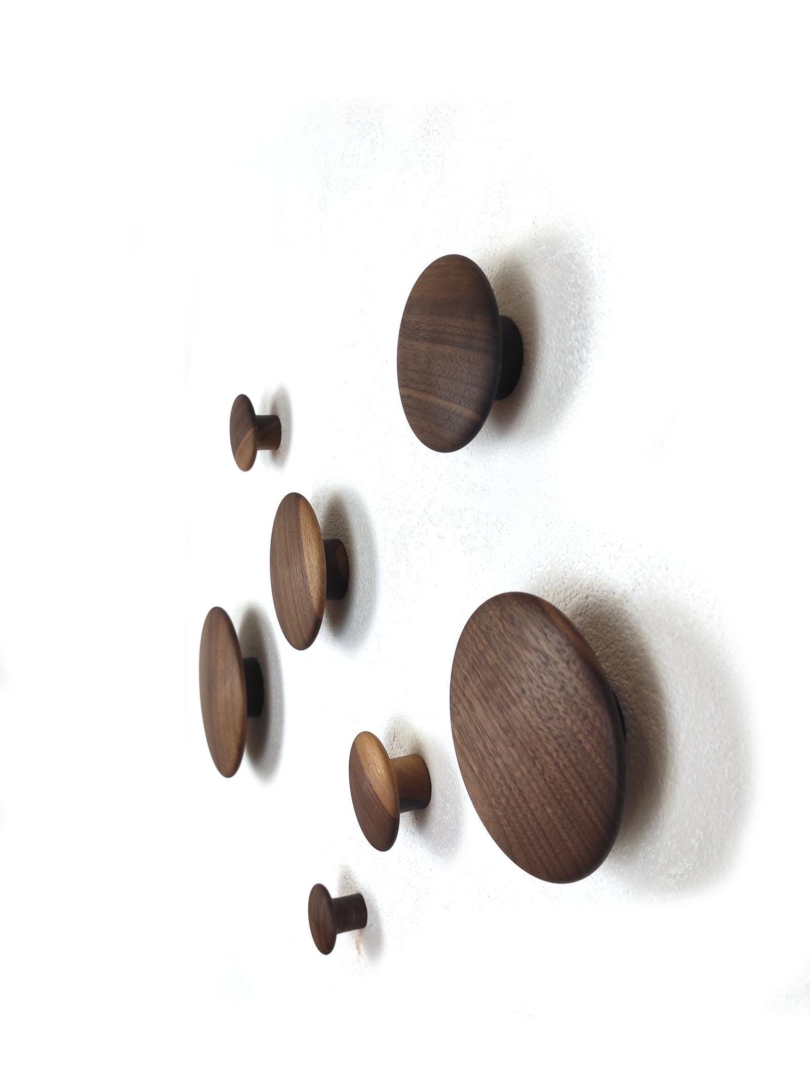 Patère Murale Ronde Bois Noisetier Non Traité - Lot De 4 Tailles, Style Scandinave Pour Chambre Salle De Bain Enfant