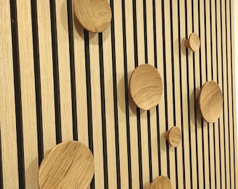 Set of 7 Oak Wood Hooks, Modern Acoustic Panel Hanger, Minimalist Wall Mount
