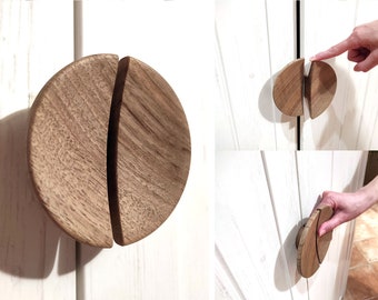 Oak Handles, Half moon door pulls handles, Wardrobe Door, Wooden Cabinet Handles Knobs, Walnut drawer pull handle