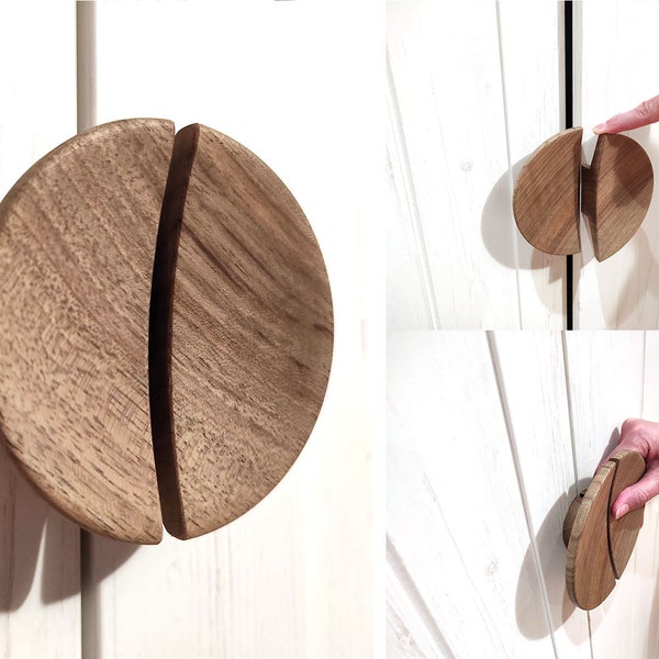 Oak Handles, Half moon door pulls handles, Wardrobe Door, Wooden Cabinet Handles Knobs, Walnut drawer pull handle