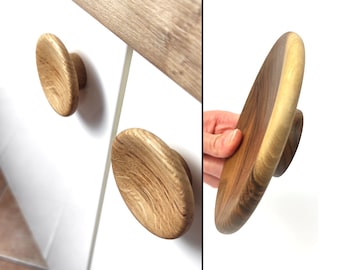 Runde Holzgriffe, Größe 5 bis 15 cm, Garderobenknäufe, Holzknäufe, Eichenholzgriff, Minimalistische Griffe, Nussbaum Möbelknöpfe,