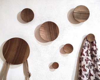 Ganchos de madera de forma cóncava, gancho de pared de nogal, puntos para toallas, percheros modernos, pomos de pared de roble