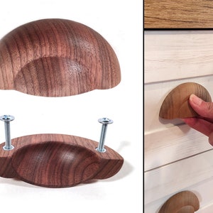 Wooden Drawer knobs, Walnut wooden pull, Furniture Ash Knob, Antique Cup dresser, Rustic Vintage Style 64 mm 2.5&quot;