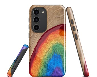 Funda para Samsung Galaxy con impresión artística de madera y resina arcoíris
