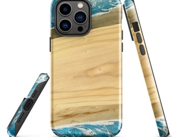 Funda para iPhone con diseño de olas del océano en resina: madera de arce