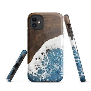 Ocean Themed Resin Art iPhone Case, Image of Original Black Walnut &  Resin Artwork, Coastal Phone Cover, Beach Themed Phone Case