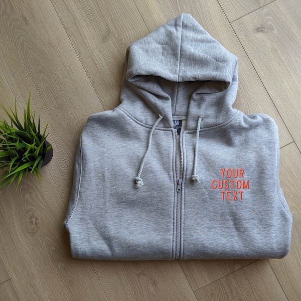 Custom personalized hoody, full zip hoodie, Embroidered hoodie, Unisex hoodie with embroidery, Small to 5XL sizing