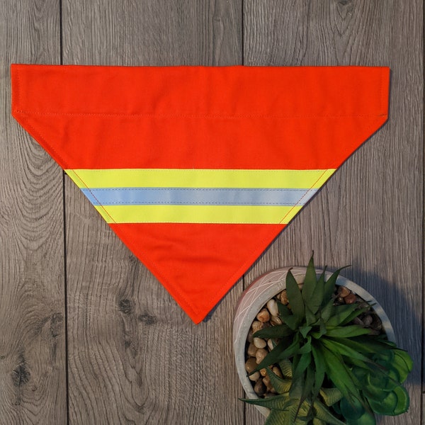 Hi Vis Dog Bandana, Reflective, Orange, Silver and Lime striping