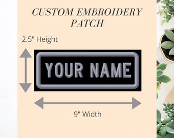 Embroidered Rectangular Name Patch, Custom, Name Bar, 9" x 2.5"