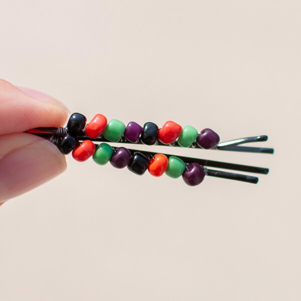 beaded hair pins,beaded hair clip,bohemian hair accessory,Halloween accessory,Halloween hair accessory,gift for her,beaded bobby pins,