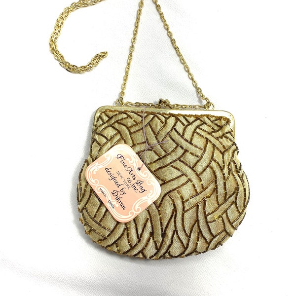 new w/tag Antique mid century 1950's Dikran GOLD HEAVILY BEADED Purse Shoulder bag Fine Arts Co. New York