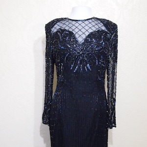 sale sz xl new w/tags heavily beaded FLAPPER GREAT GATSBY Dress Black Silk purple blue Beading