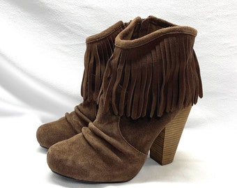 sale 20.00 off Y2K 90's Slouchy FRINGE BROWN SUEDE Boots sz 7.5 perfect for cosplay