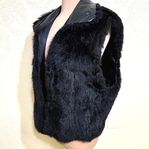 47 inch chest Near New Fluffy GENUINE Black OPOSSUM FUR Vest Mens size L Black fur Vest viking vest Black Fur vest Womens size xl