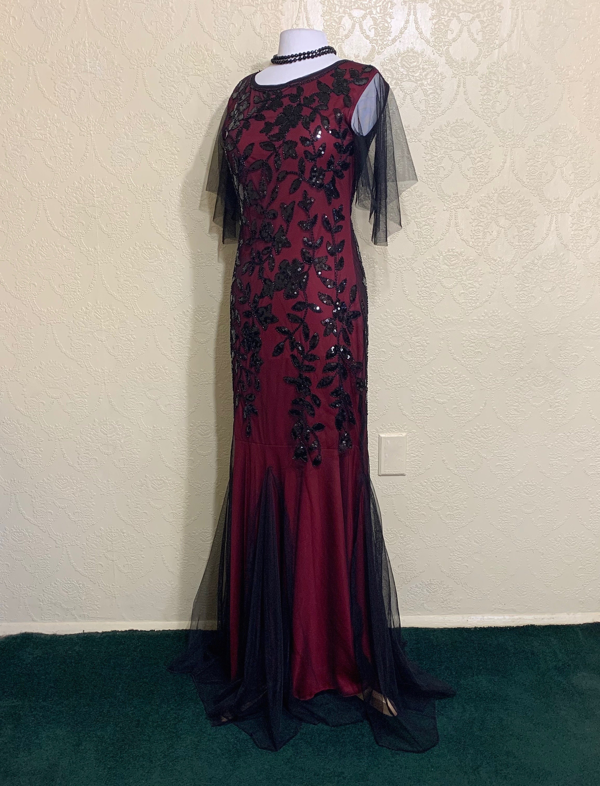 Sale..30.00 off Rose Titanic Gown sz 10 BURGUNDY BLACK FLAPPER | Etsy