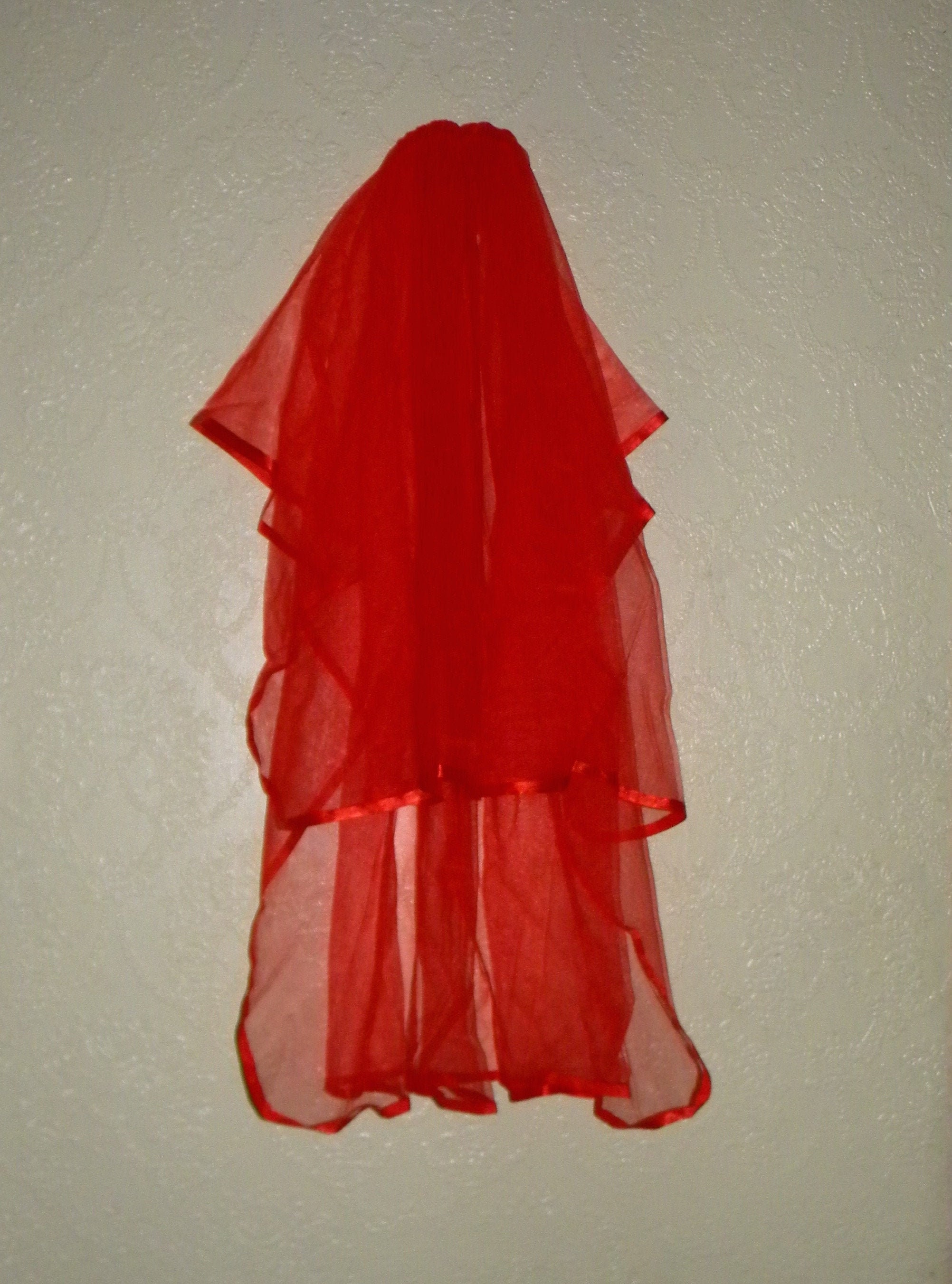 Quality Veil new veil RED VEIL Wide SATIN Trim hip length Red | Etsy