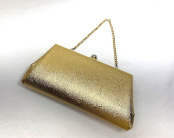 new Bright GOLD EVENING BAG kisslock top closure chain handle