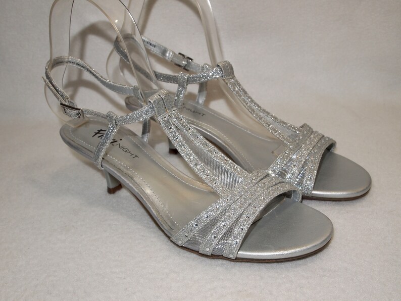 silver glitter kitten heel shoes