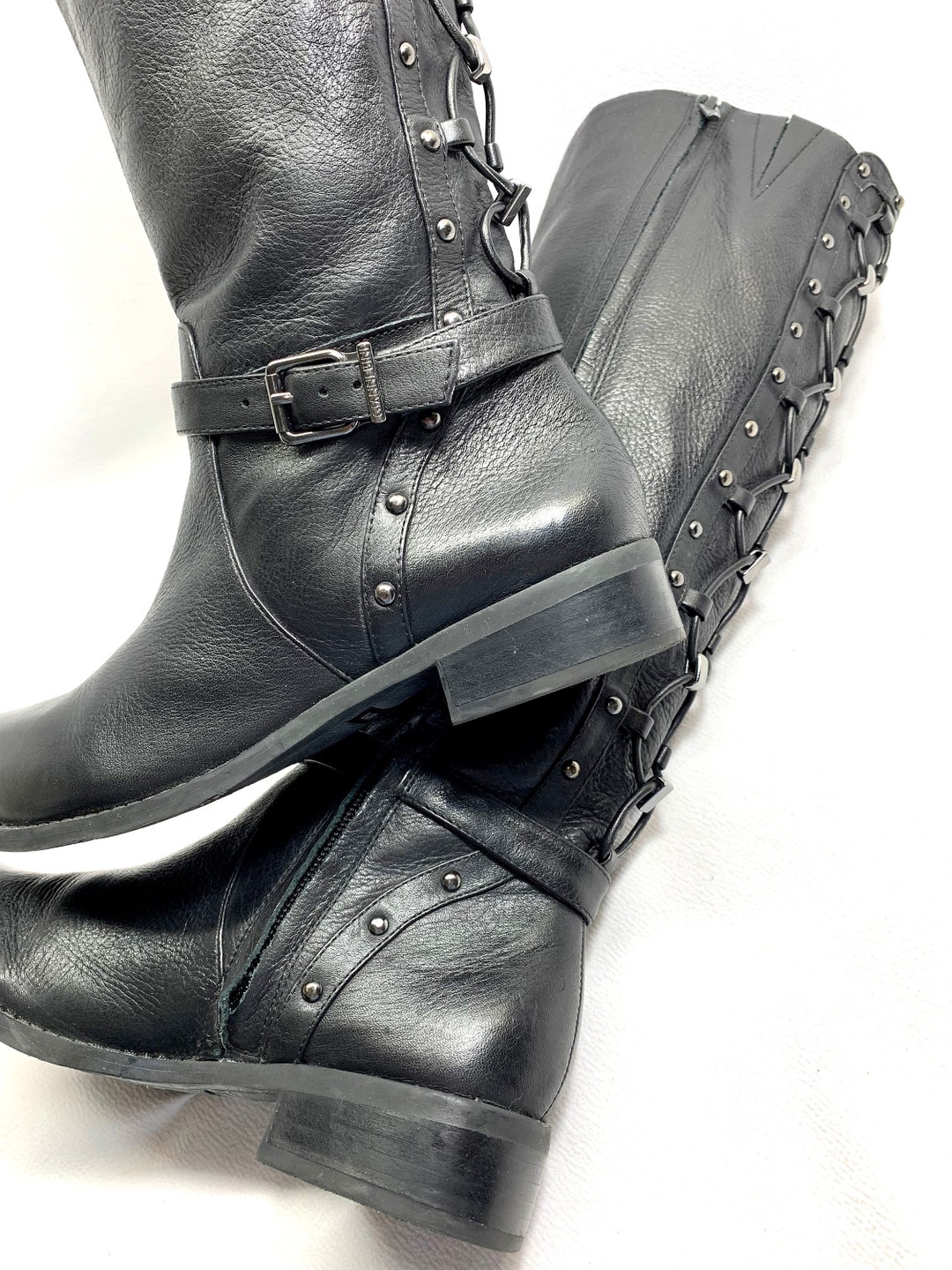 Grunge Punk Rocker Goth LACEUP Boots Sz 6 Black LEATHER BOOTS