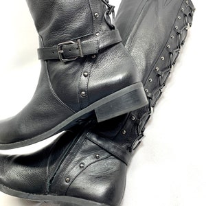 Grunge Punk Rocker Goth LACEUP Boots sz 6 Black LEATHER BOOTS gunmetal gray rivets