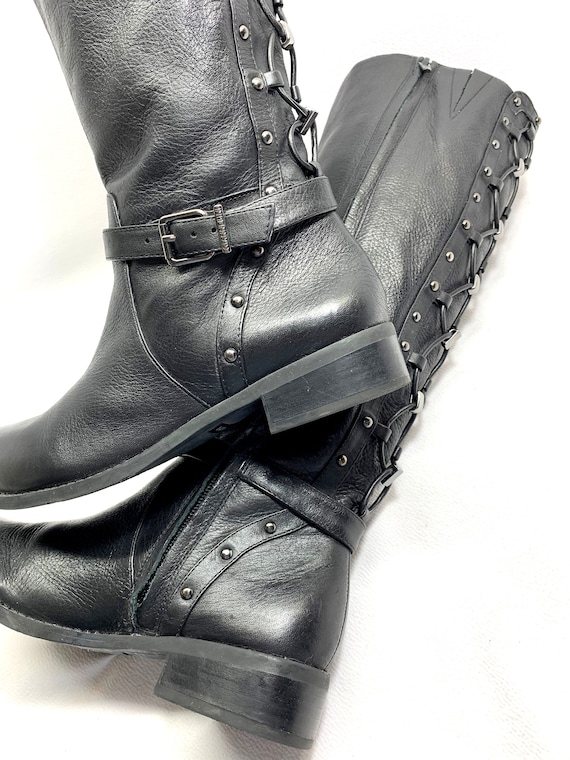 Grunge Punk Rocker Goth LACEUP Boots Sz 6 Black LEATHER BOOTS