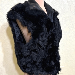 48 inch chest Near New Fluffy GENUINE Black OPOSSUM FUR Vest Mens size L Black fur Vest viking vest Black Fur vest Womens size xl